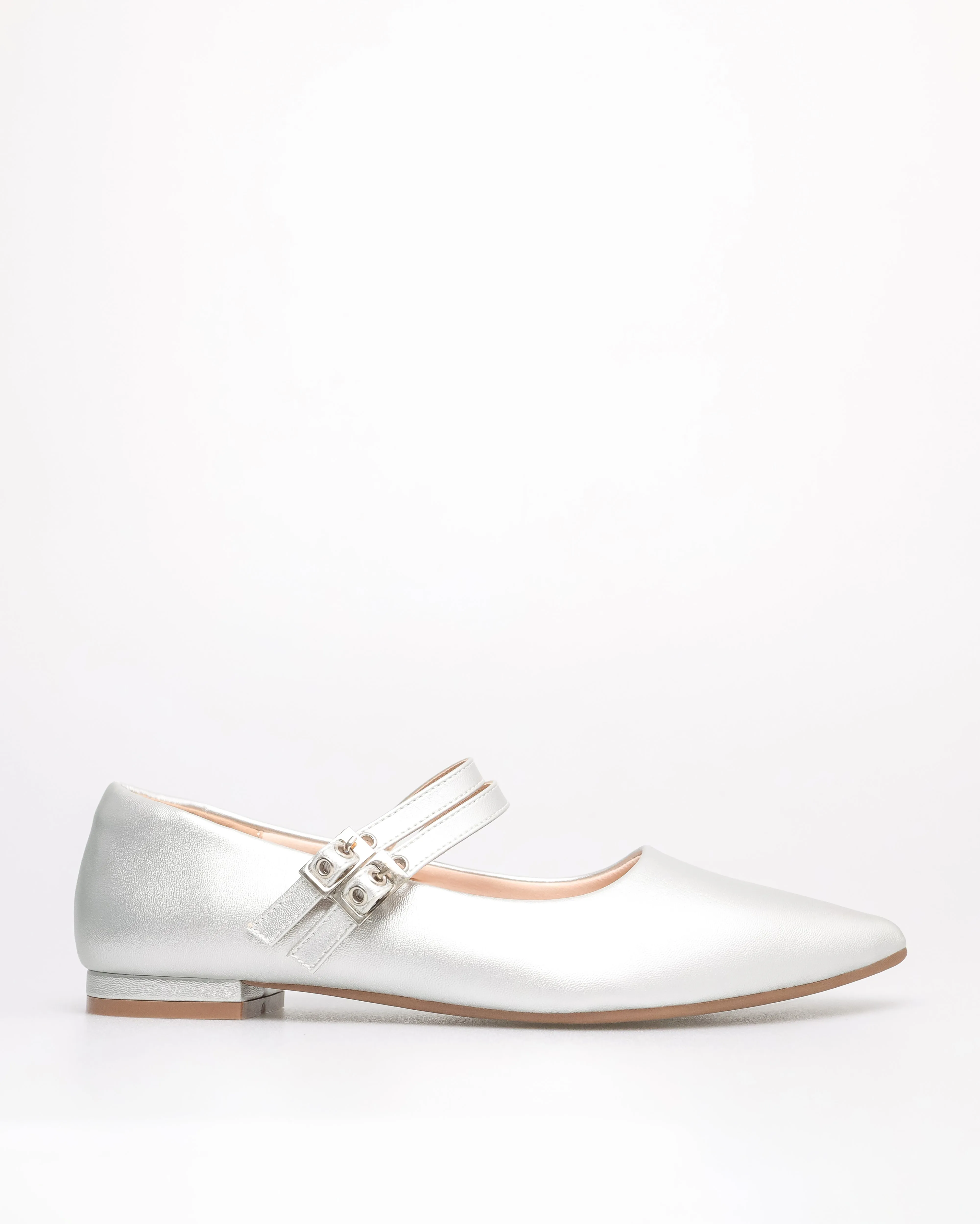 Tomaz NN361 Ladies Ballerina Buckle Flats (Silver)