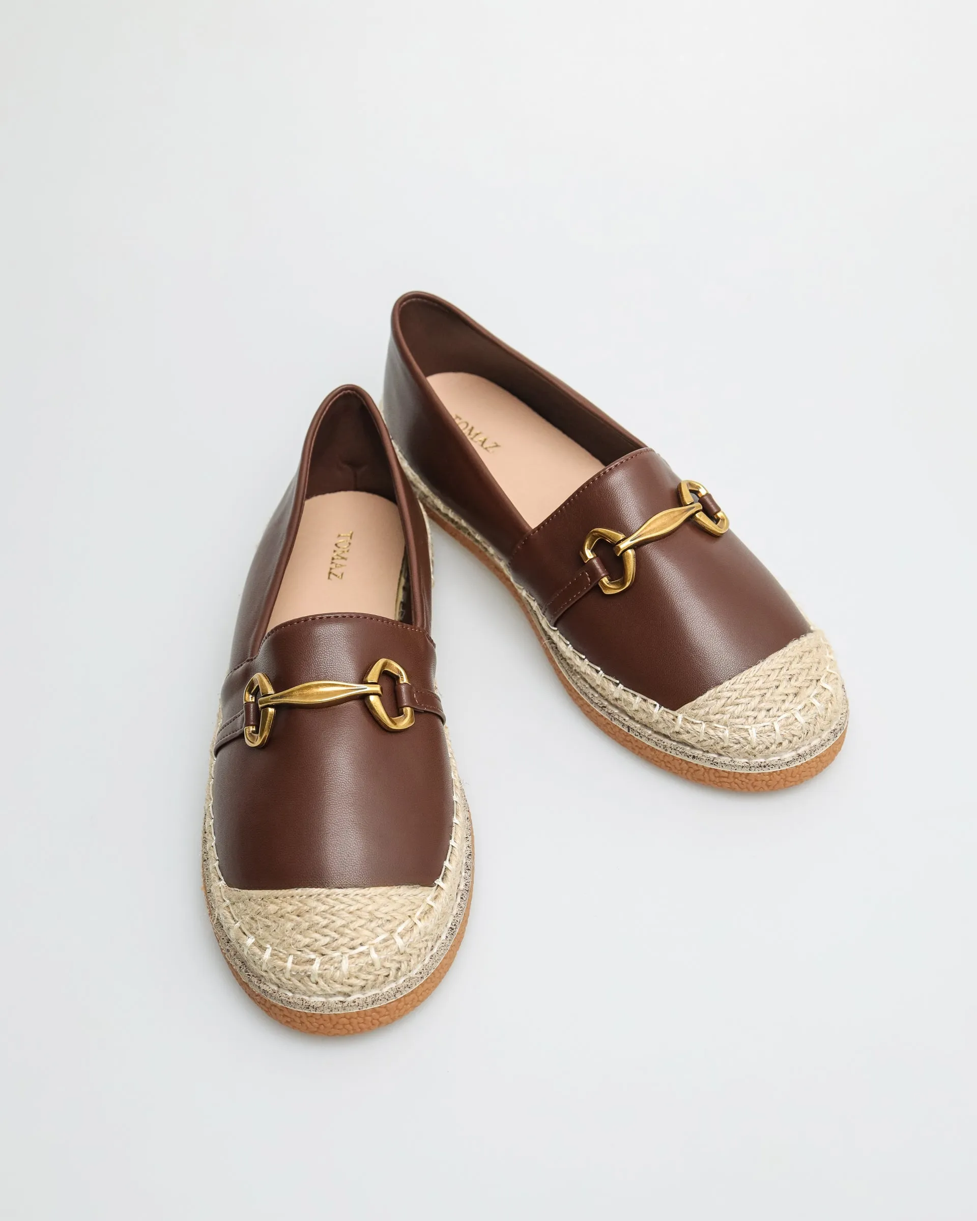 Tomaz YX146 Ladies Espadrille Buckle Flats (Coffee)