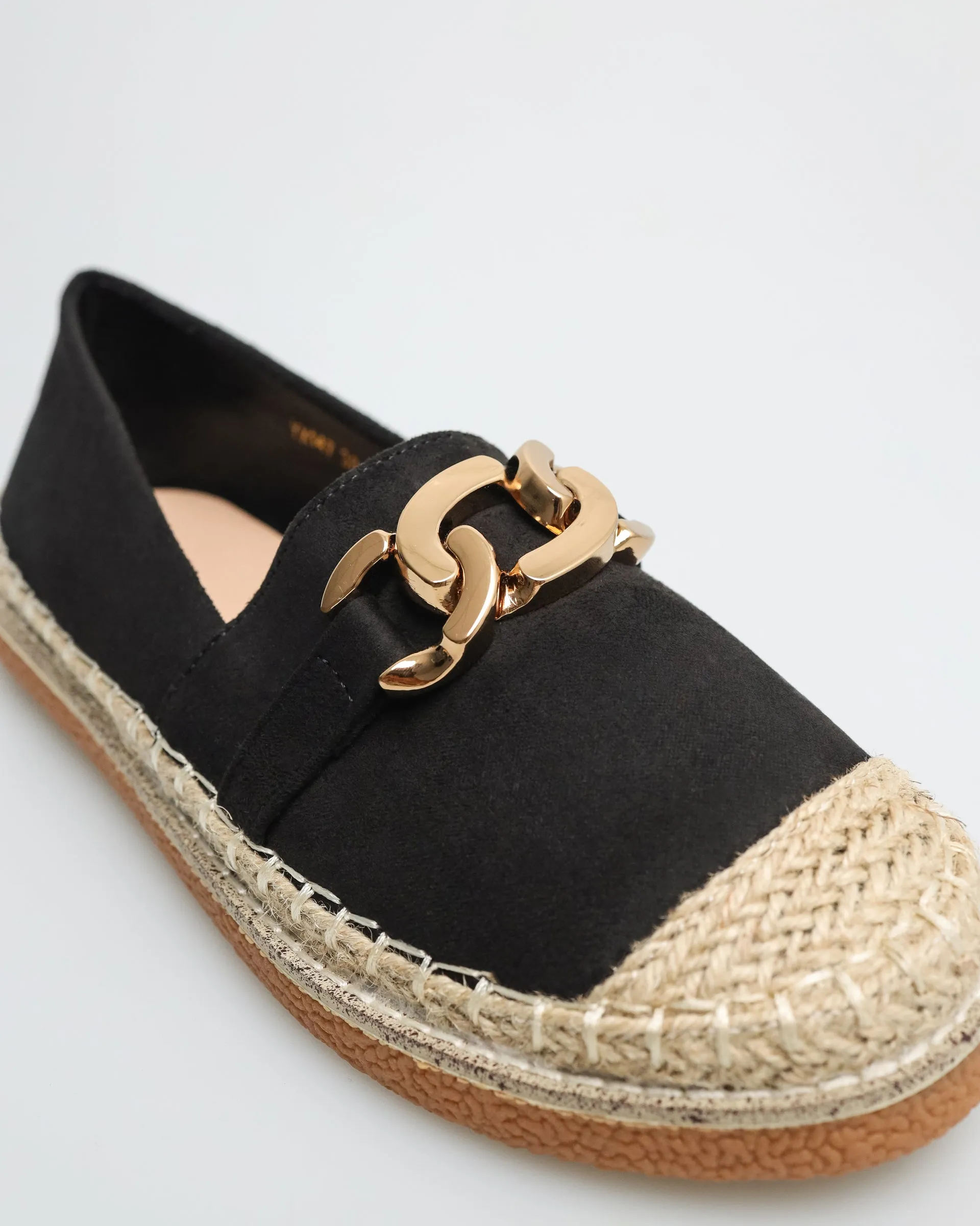 Tomaz YX147 Ladies Espadrille Buckle Flats (Black)