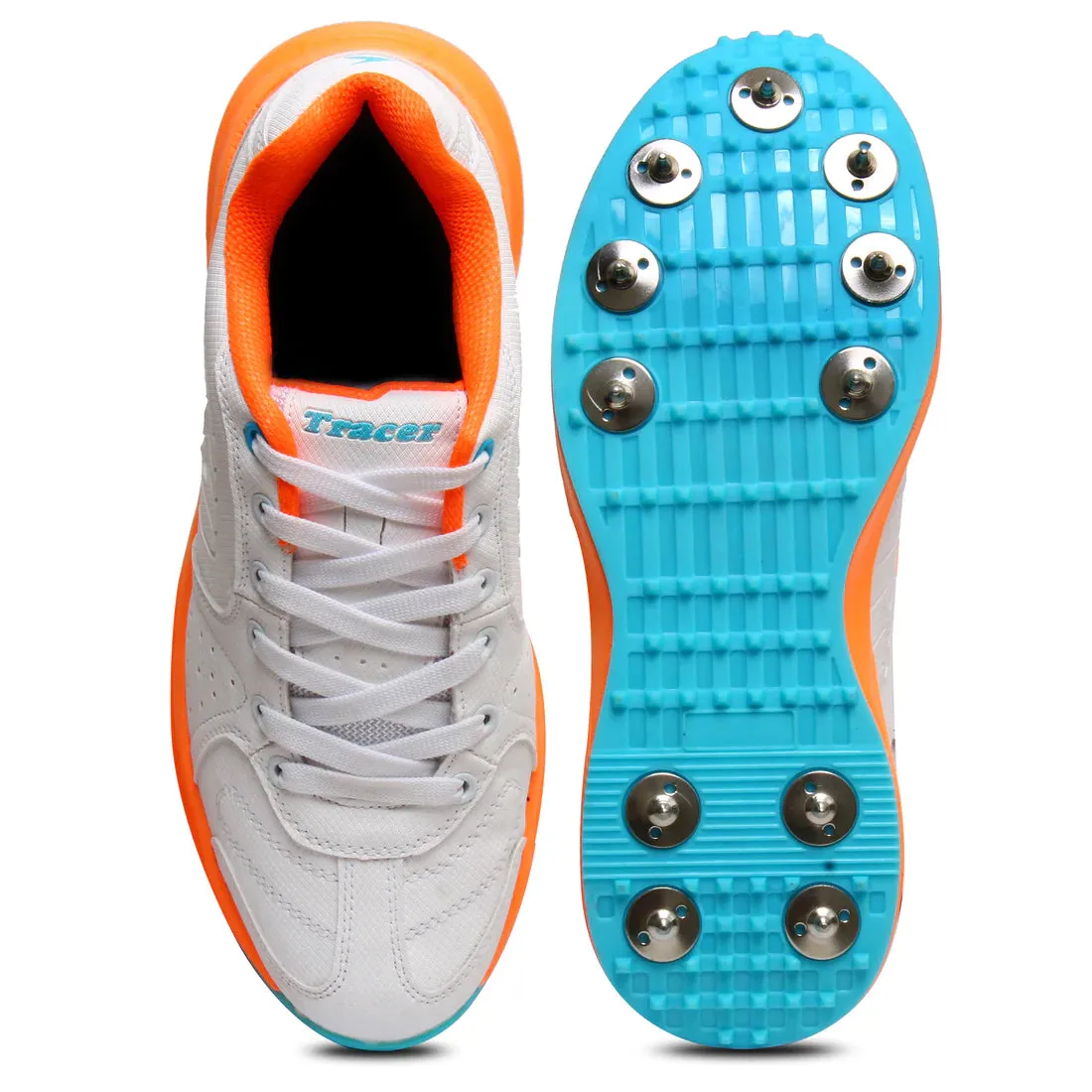 Tracer T-Spinner 283 Spikes Cricket Shoes - White/Orange