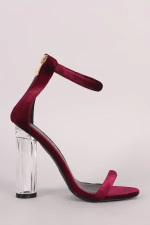 Velvet Ankle Strap Rounded Perspex Heel