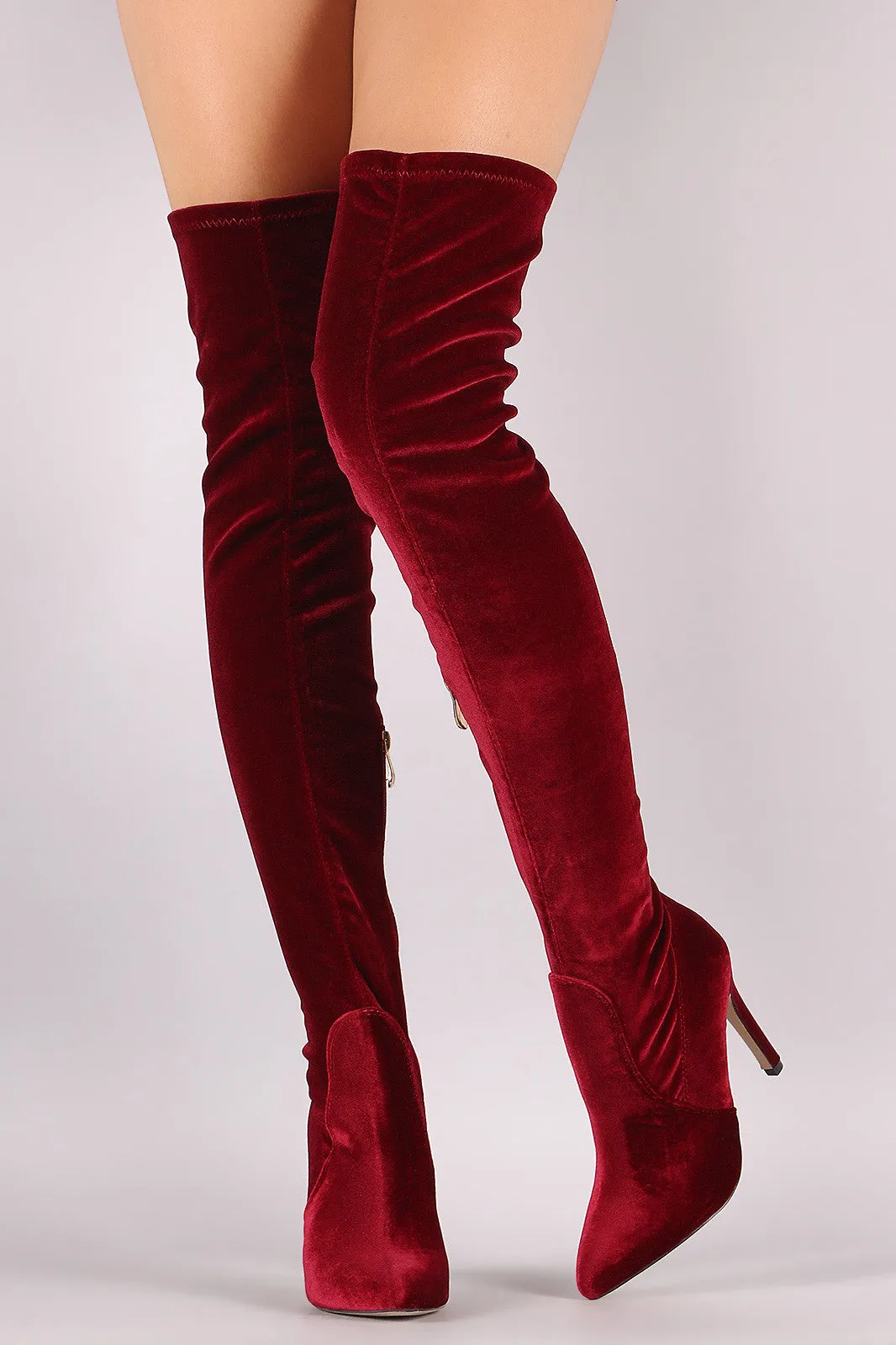 Velvet Pointy Toe Stiletto Over-The-Knee Boots