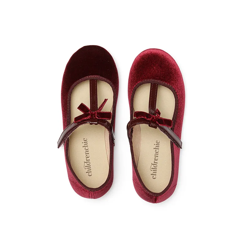 Velvet T-Strap Party Shoes in Burgundy by childrenchic