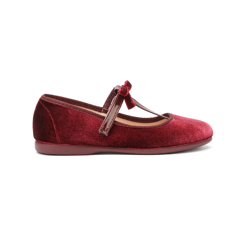 Velvet T-Strap Party Shoes in Burgundy by childrenchic