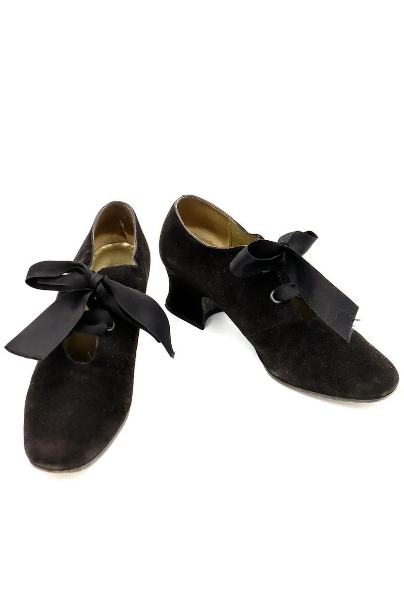 Vintage Yves Saint Laurent Black Suede Tie Shoes 7M