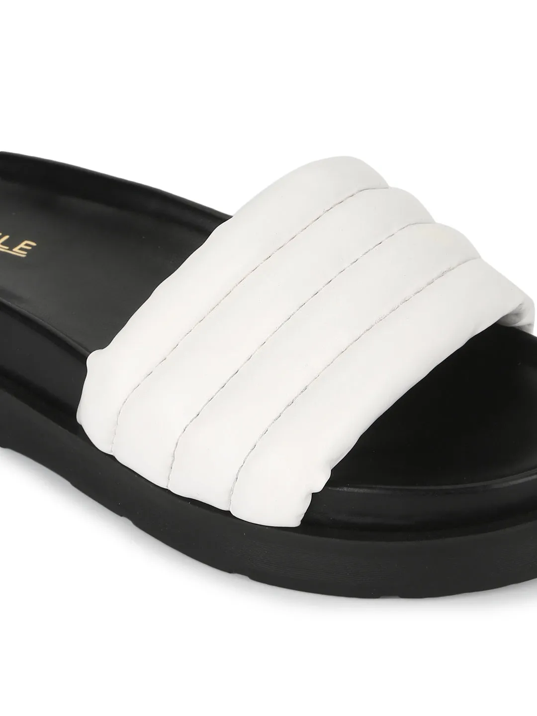 White PU Quilted Platform Slides