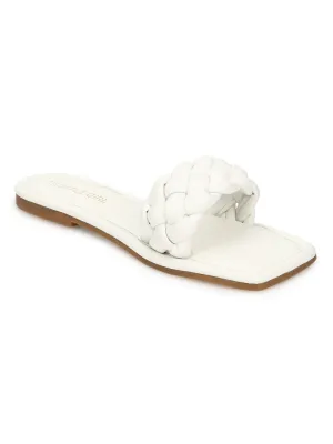 White PU Quilted Strap Slip Ons