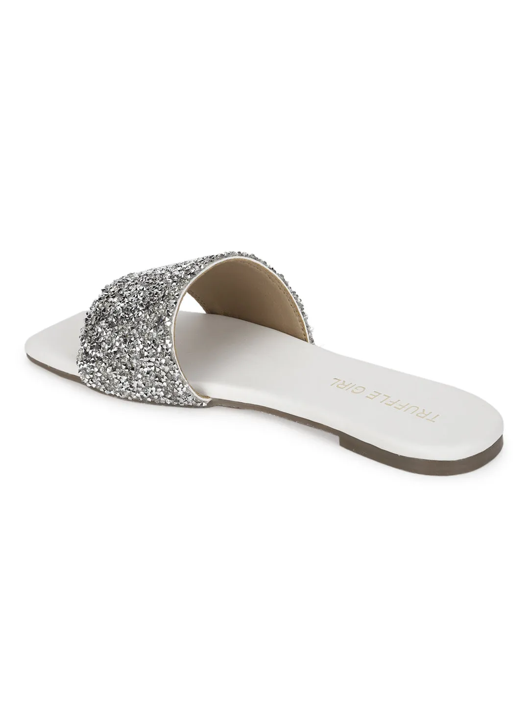 White PU Sequin Glitter Strap Slip On Flats (TC-ST-1211-WHT)