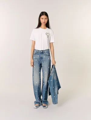 Wide-leg embroidered jeans