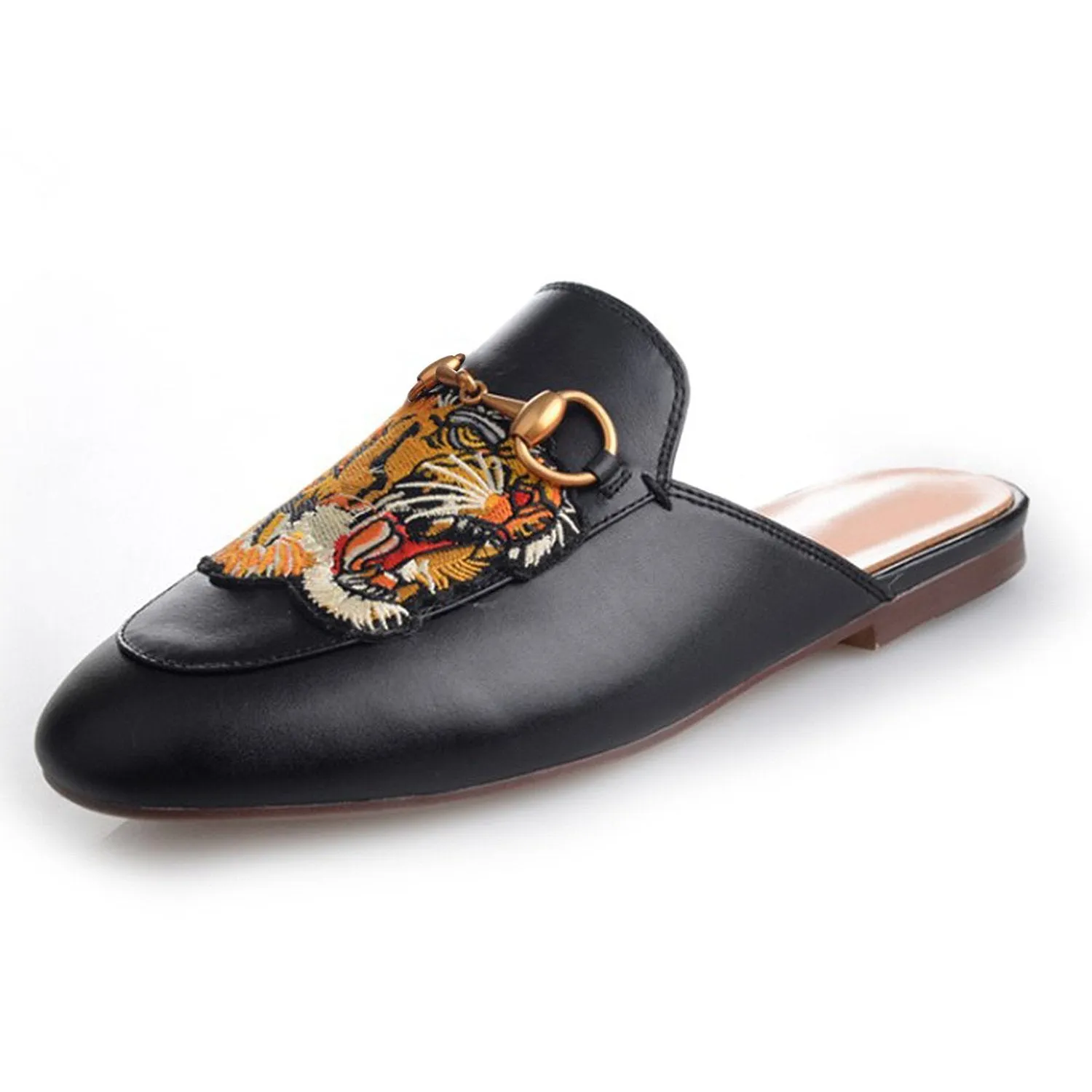 Women Casual Fashion Leather Tiger Pattern Velvet Slippers Mules