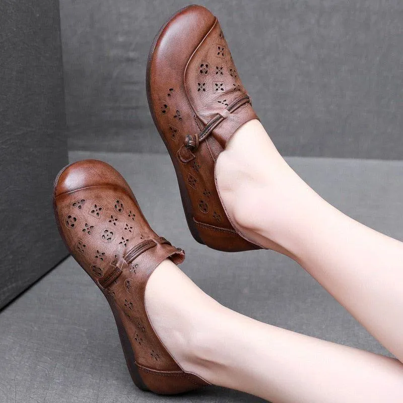 Women's Casual Shoes GCSK19 Leather Flats Comfortable Handmade Sandals