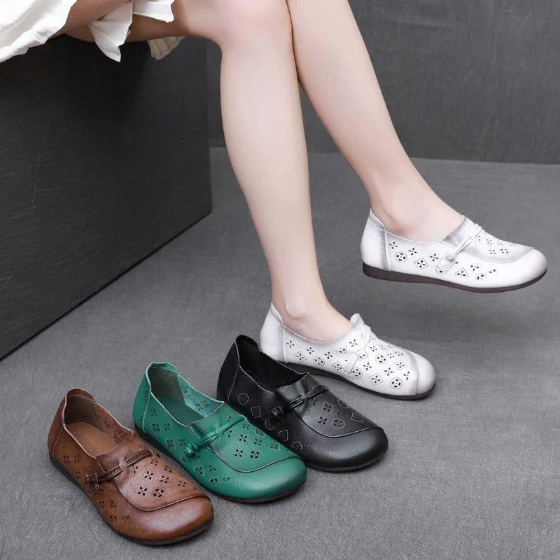 Women's Casual Shoes GCSK19 Leather Flats Comfortable Handmade Sandals