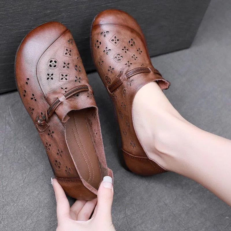 Women's Casual Shoes GCSK19 Leather Flats Comfortable Handmade Sandals