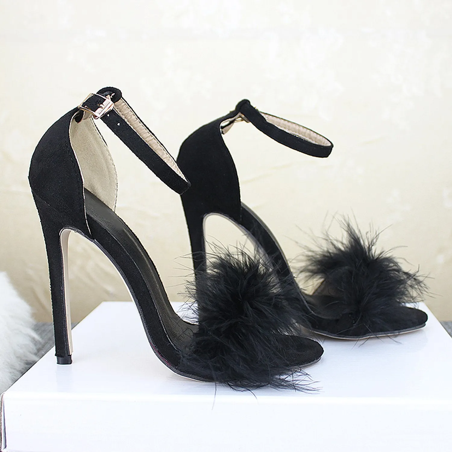 Womens Sexy High Heels Buckle Fur Sandals