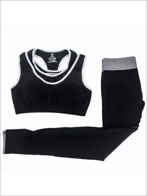 Women's Two Tone Seamless Sports Bra And Perforated Legging Set (4 Style Options)