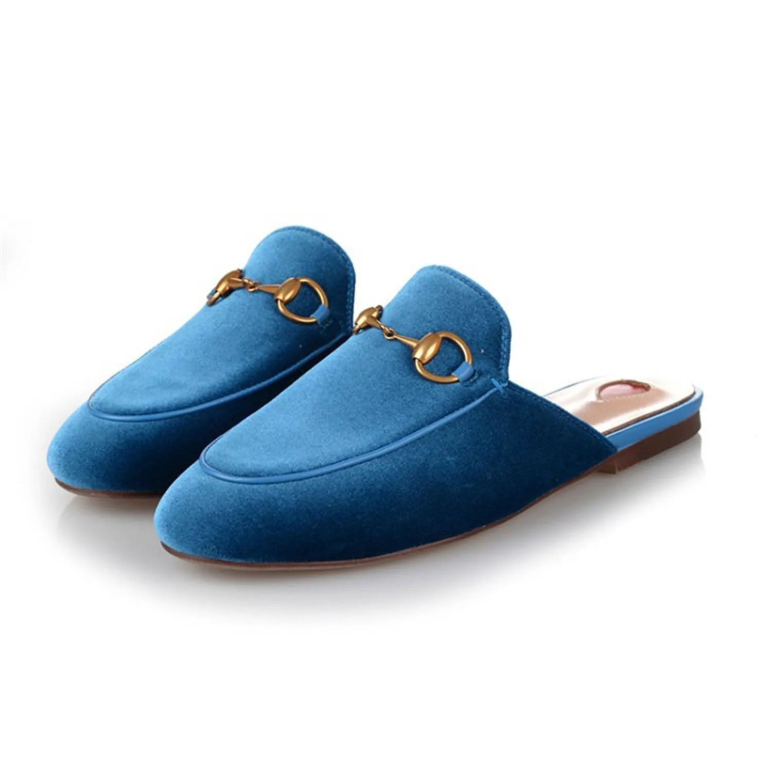 Womens Velvet Heart Oxford Slide Slip On Flat Mules