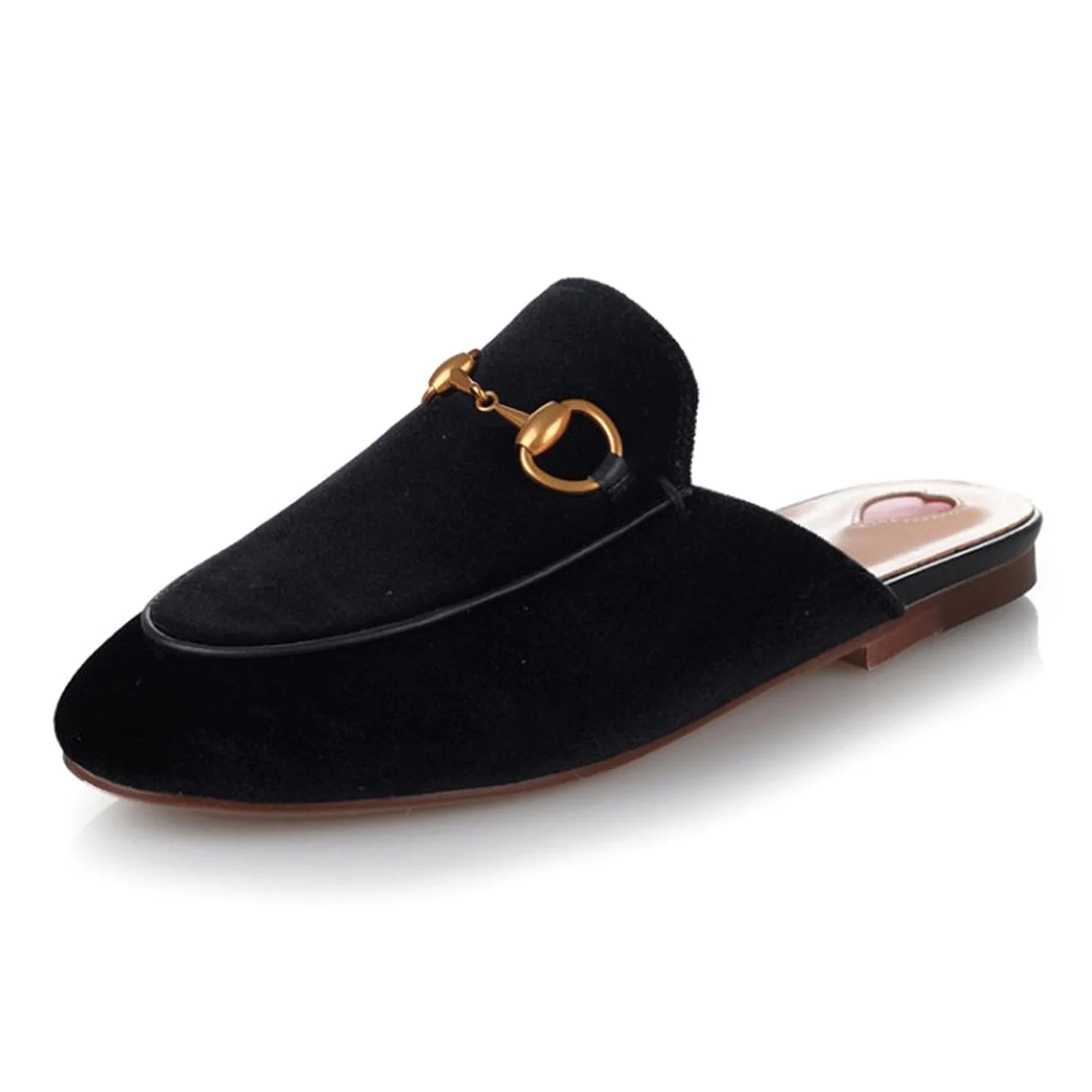 Womens Velvet Heart Oxford Slide Slip On Flat Mules