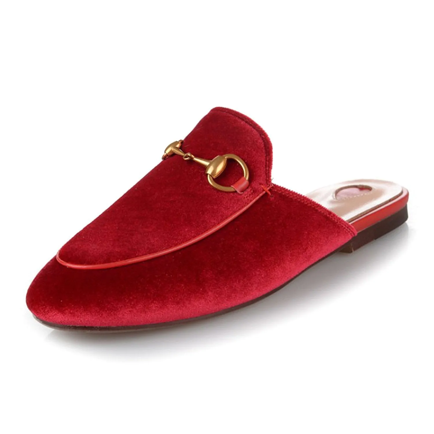 Womens Velvet Heart Oxford Slide Slip On Flat Mules