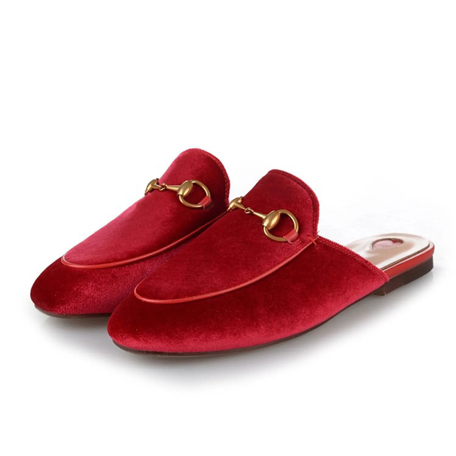 Womens Velvet Heart Oxford Slide Slip On Flat Mules