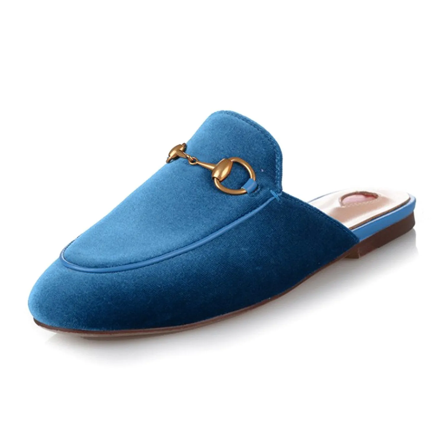 Womens Velvet Heart Oxford Slide Slip On Flat Mules