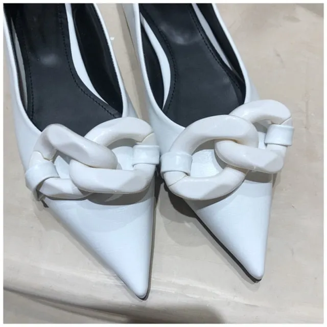 xiangtuibao  Brand Design Chain Buckle Flat Shoes Women Flat Heel Ballet Pointed Toe Slip On Female Ballerina Casual Loafers