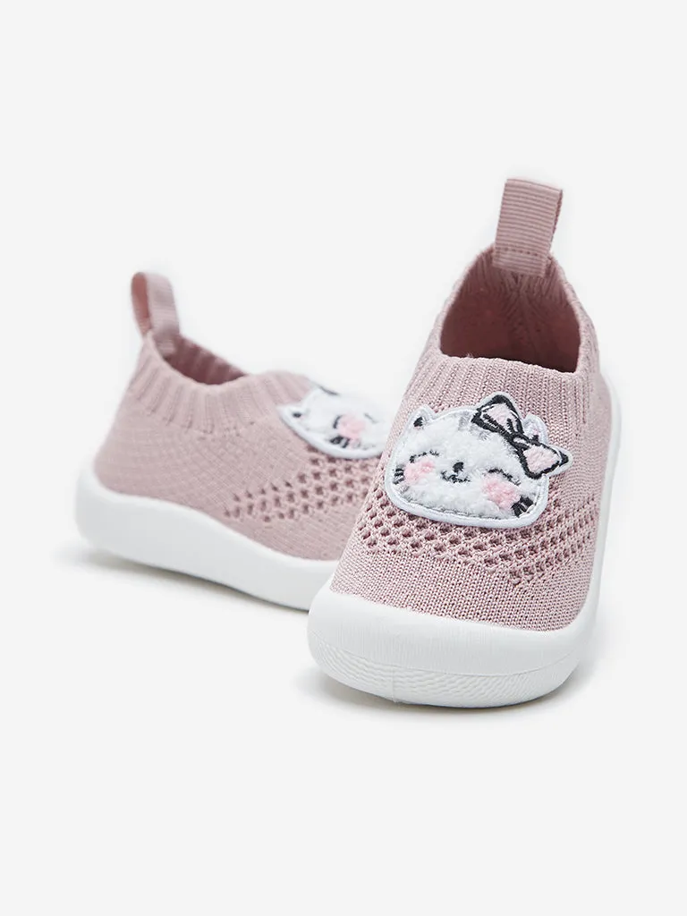 Yellow Pink Kitten Applique Slip-On Shoes