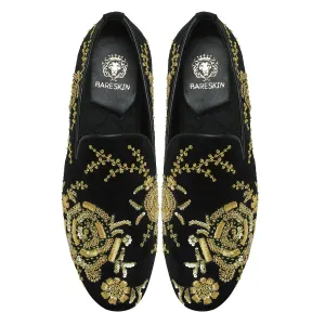 Zardosi Embroidery Slip-On Shoes in Black Velvet By Brune & Bareskin