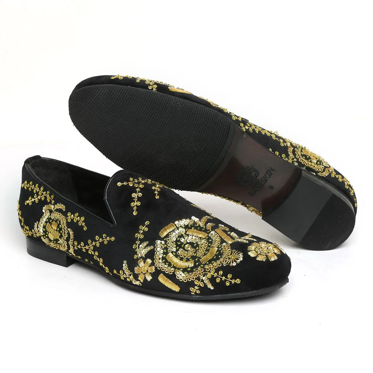 Zardosi Embroidery Slip-On Shoes in Black Velvet By Brune & Bareskin